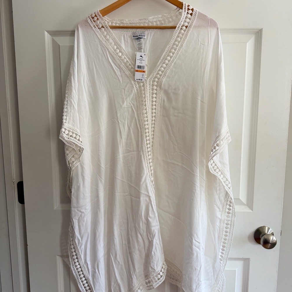 Elegant NWT Tommy Bahama White Lace Trim Women's beach cover up